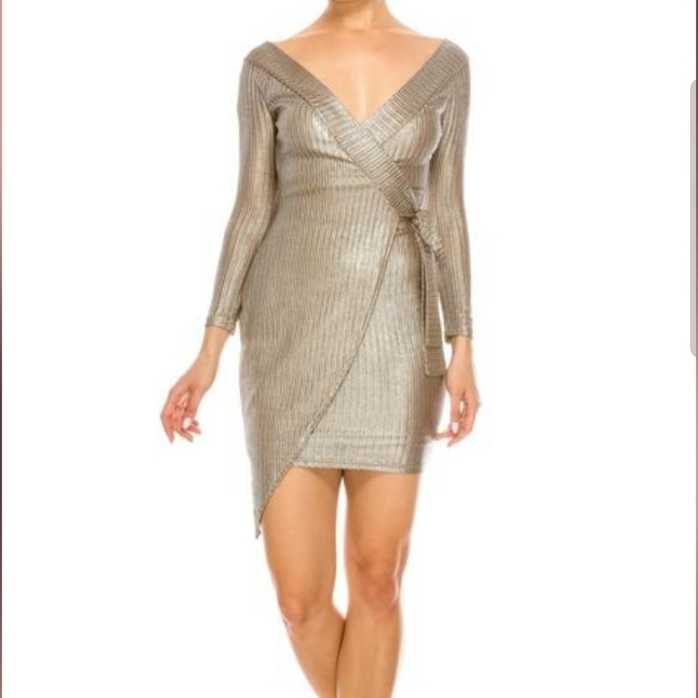 Metallic wrap dress